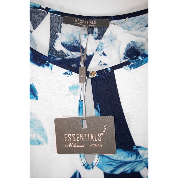 ESSENTIALS By Milano 2X Blue Floral Hi-Lo Hem Top - Picture 6 of 8